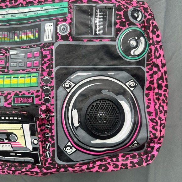 Vintage 80’s Pink Leopard Boombox Tote bag, working speaker, bag only - Picture 5 of 13